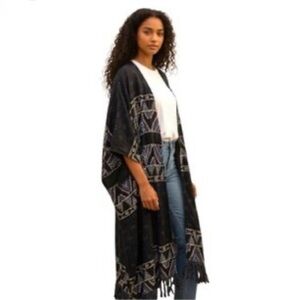 Urban Outfitters Ecote Textured Bohemian Kimono Wrap Cardigan Tassel Fringe OS